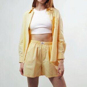 Yellow Matching Set Shorts and Button Up Shirt ArtcareShop Size S